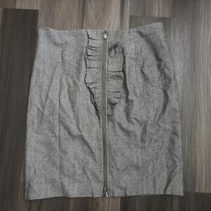 Banana Republic Stretchy Wool Gray Ruffle Zip Front Knee Length Skirt Size 10